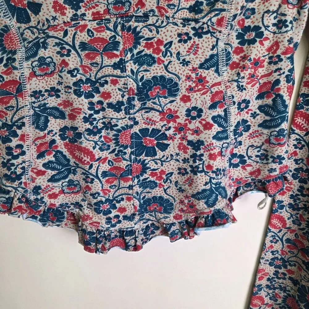Free People Melanie Long Sleeve Floral Print Crop Top Cross Back Size Small